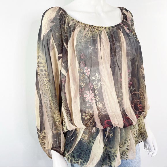 Amore Couture Boho Peasant Blouse Top Size L Floral Artsy Mature Fairycore - Picture 3 of 10